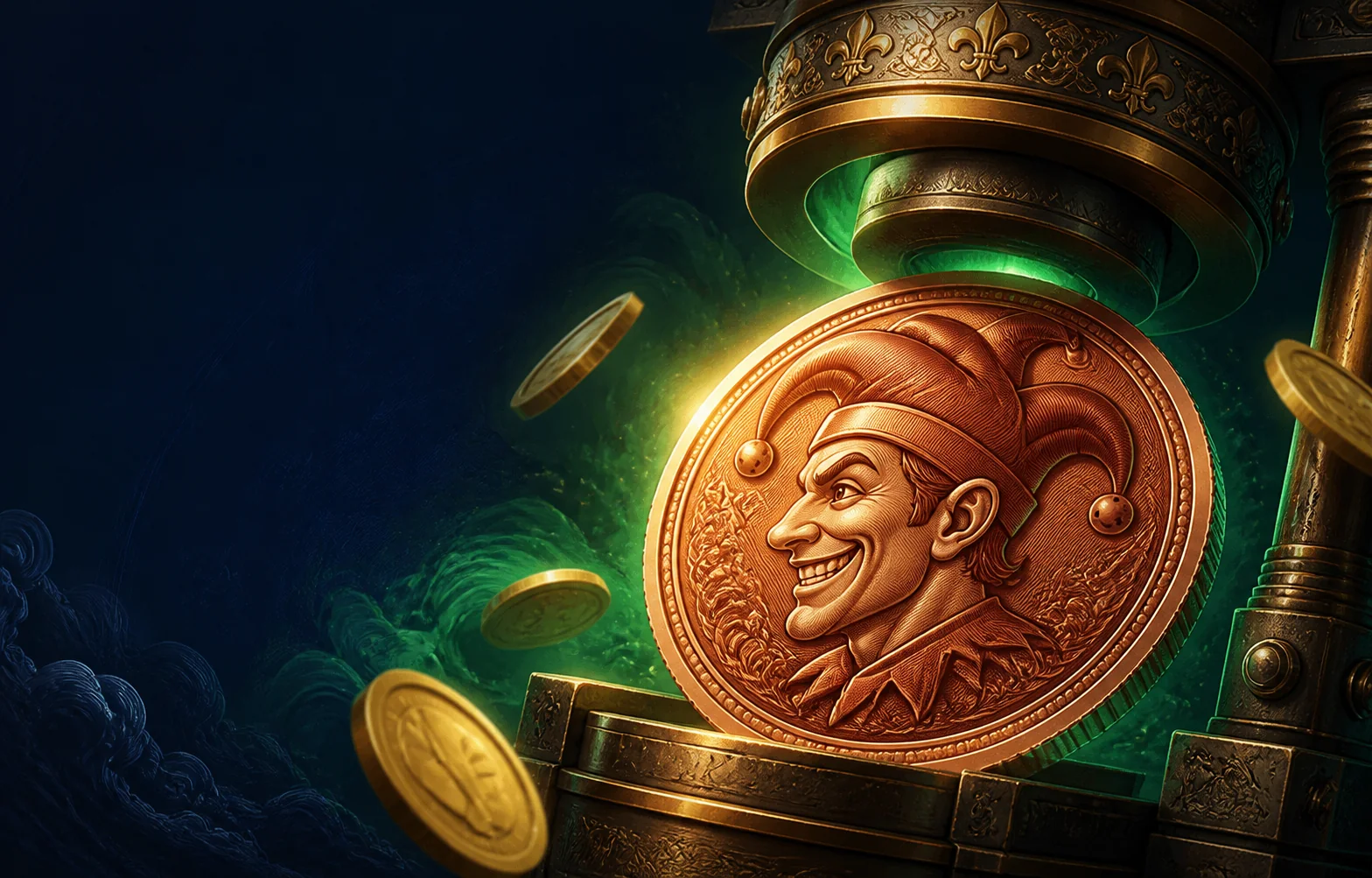 Gran moneda de Joker pasando por una prensa real